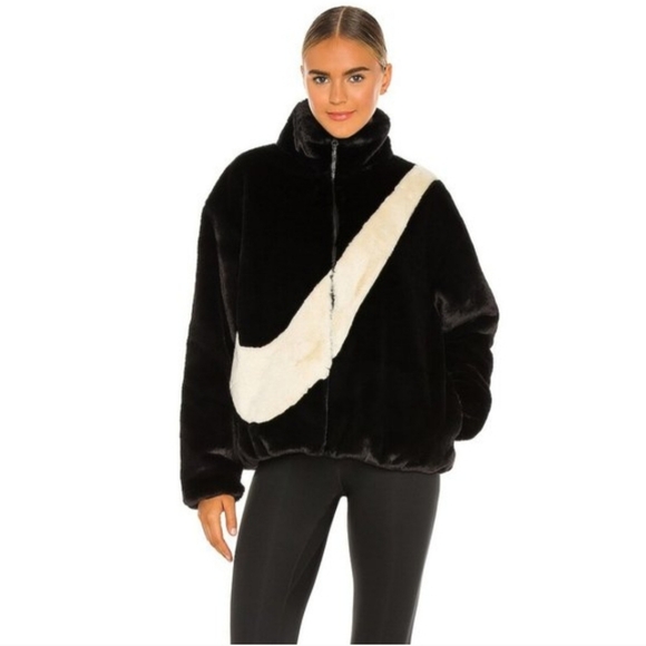 Nike Sportswear Faux Fur Jacket Black Full Zip Women’s Medium - Picture 1 of 16